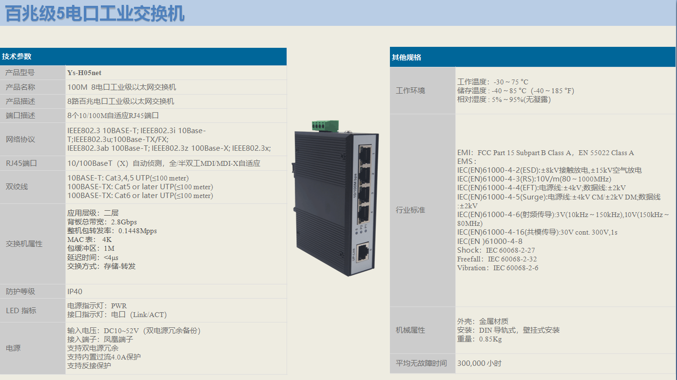 百兆5口工業(yè)交換機(jī)資料